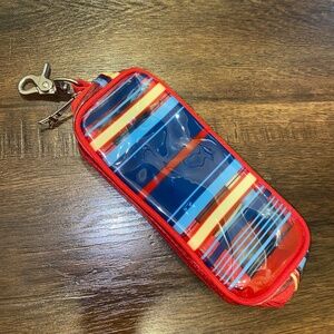 NEW STRIPED PLASTIC MAKEUP COSMETIC BAG EIFFEL TOWER CHARM